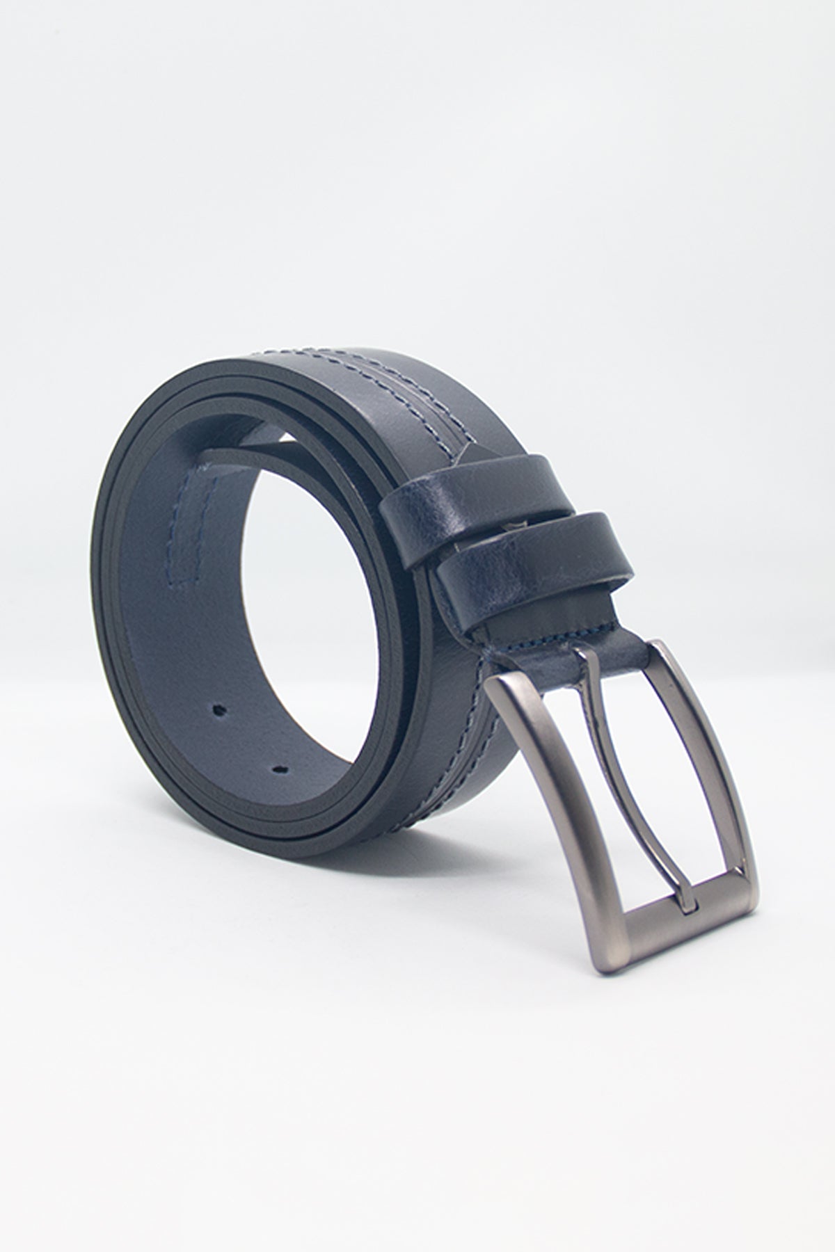 Hakiki Deri Erkek Spor Kemer Lacivert 4 cm Dikiş Detaylı Dayanıklı Tokalı Kutulu